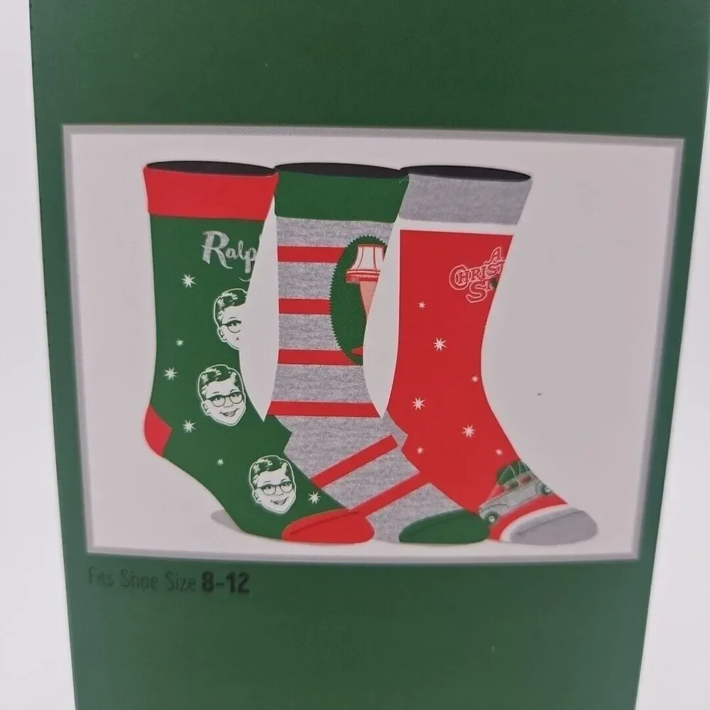 A Christmas Story Crew Socks 3 Pack Size 8-12 Holiday Christmas Gift New‎